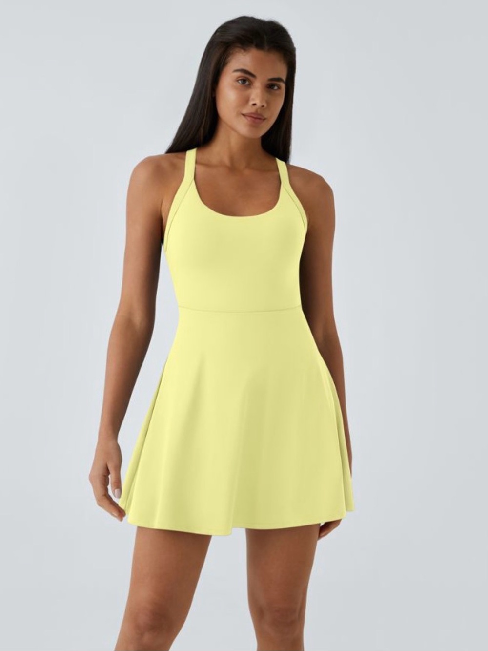 Halara Easy Peasy Twisted Flare Active Dress - Longer Length, Yellow Pear